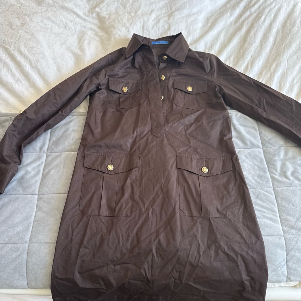 Classic Button-Front Mini Dress in Dark Brown